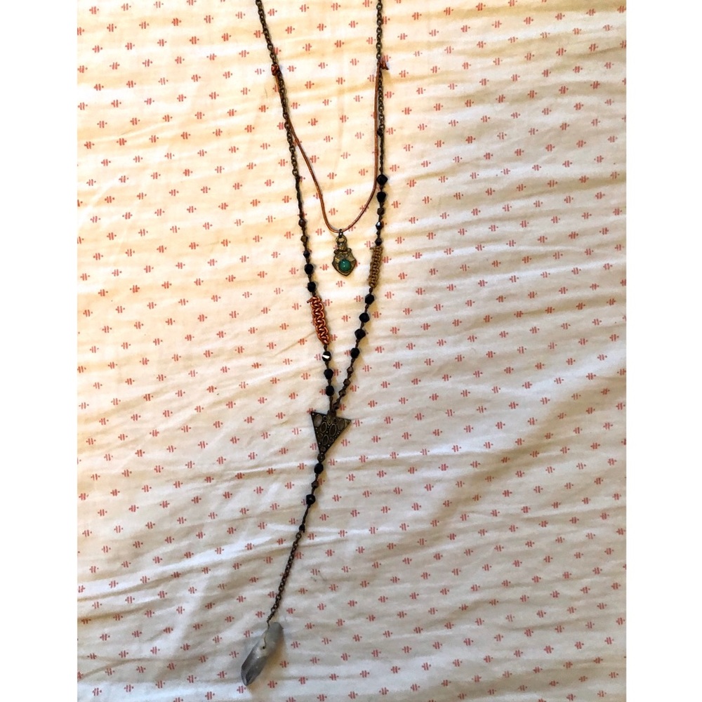 Free People Long Layered Stone and Bead Necklace